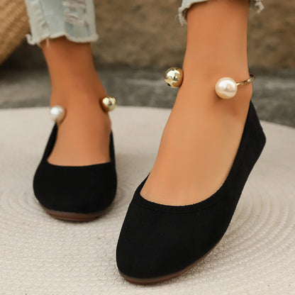 Dames Ballerines Élégantes avec ornement de perles élaboré et semelle antidérapante Chic und Stil