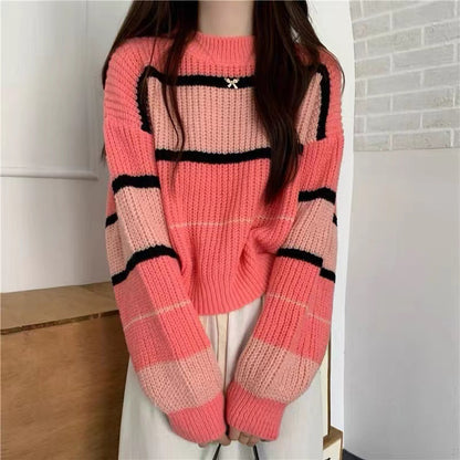 Pull en tricot épais pour femmes avec des rayures colorées et une coupe décontractée Chic und Stil