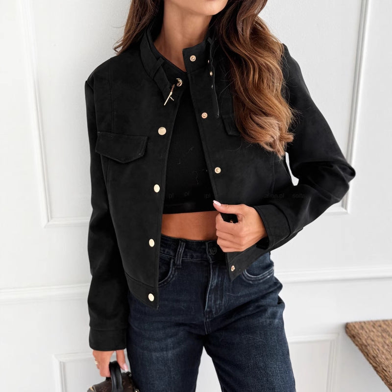 Dames élégante veste en daim doux avec détails de boutons Chic und Stil