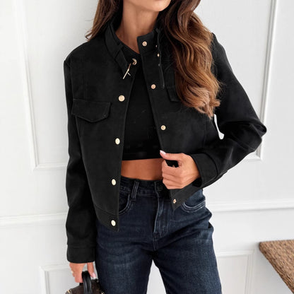 Dames élégante veste en daim doux avec détails de boutons Chic und Stil