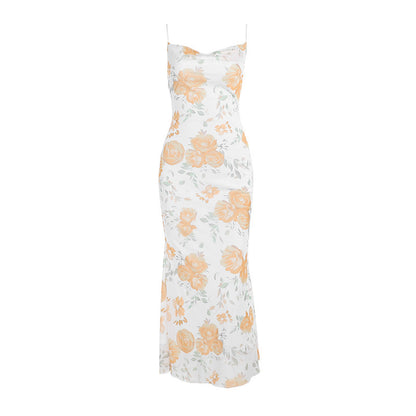 Robe maxi pour femmes avec motif floral et bretelles spaghetti Chic und Stil