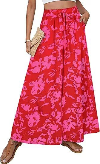 Chic and Style Women's Wide Leg Beach Pants with Floral Pattern