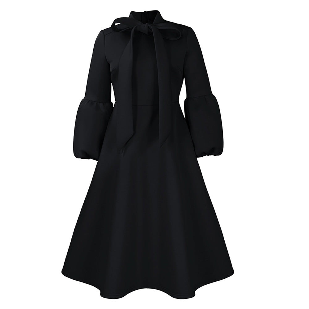 Robe midi pour dames avec col à nouer et manches volumineuses Chic und Stil