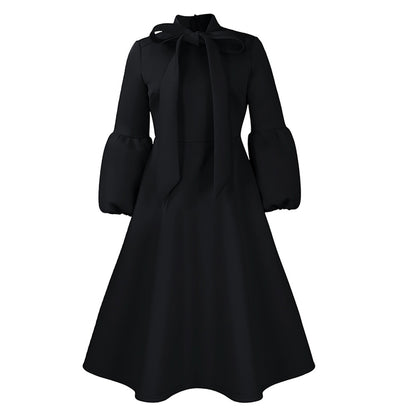 Robe midi pour dames avec col à nouer et manches volumineuses Chic und Stil