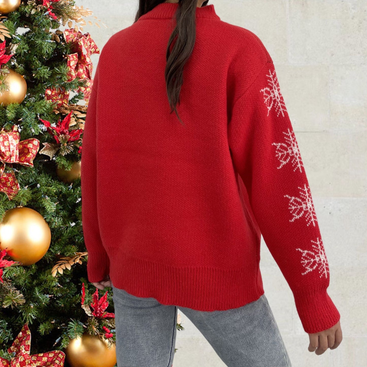 Pull de Noël pour femmes avec un motif de renne mignon et des flocons de neige hivernaux Chic und Stil