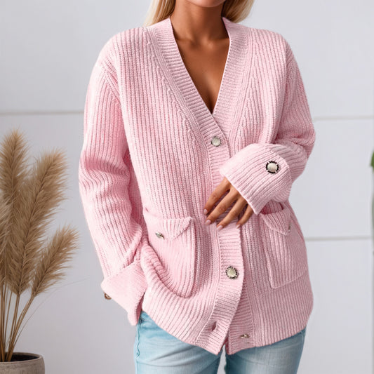 Cardigan en gros tricot pour femmes avec poches pratiques et détails de boutons élégants Chic und Stil