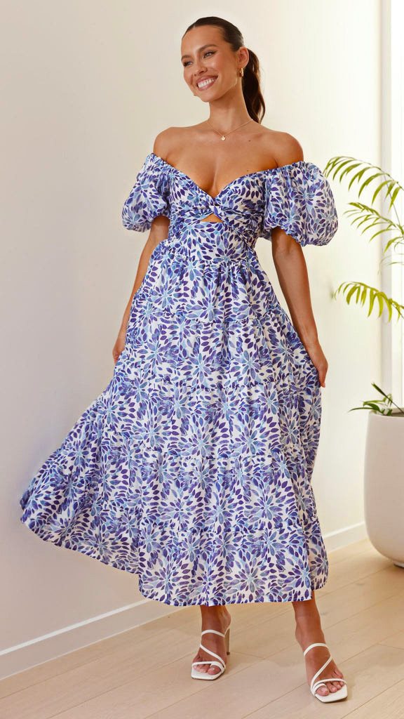 Robe maxi femme avec des manches ballon volumineuses et imprimé floral Chic und Stil
