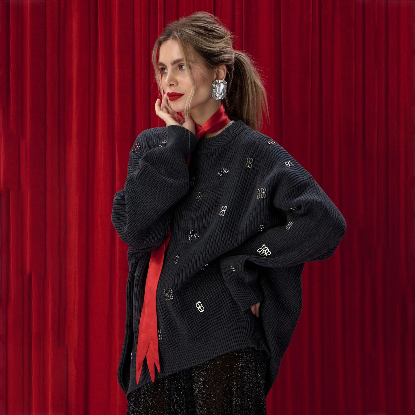 Pull en tricot oversize pour femmes avec des accents brillants Chic und Stil