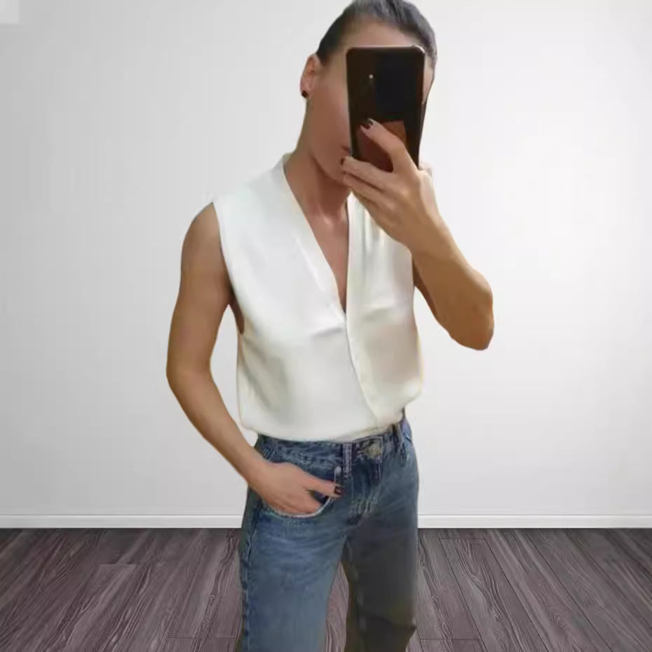 Dames Chemisier léger à col en V en soie de haute qualité Chic und Stil