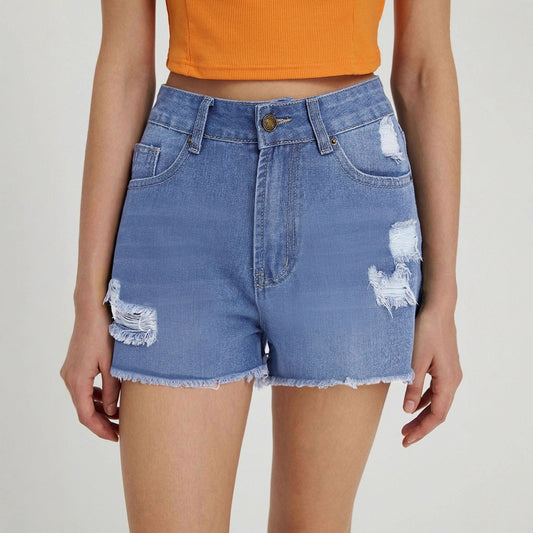 Shorts en denim détruit pour femmes avec ourlet effiloché Chic und Stil