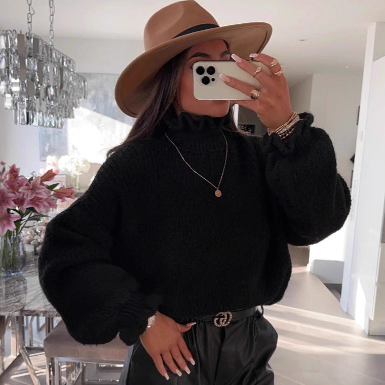 Pull-over à col roulé douillet pour femmes avec des manches larges et un design structuré Chic und Stil