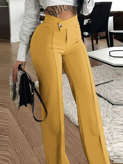 Ladies Elegant High Waist Pants with Decorative Button Details Chic and Style