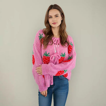 Pull femme doux avec motif de fraise fruité Chic und Stil