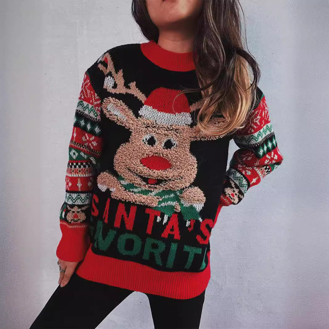 Pull femme de Noël avec motif de renne festif et motifs colorés Chic und Stil