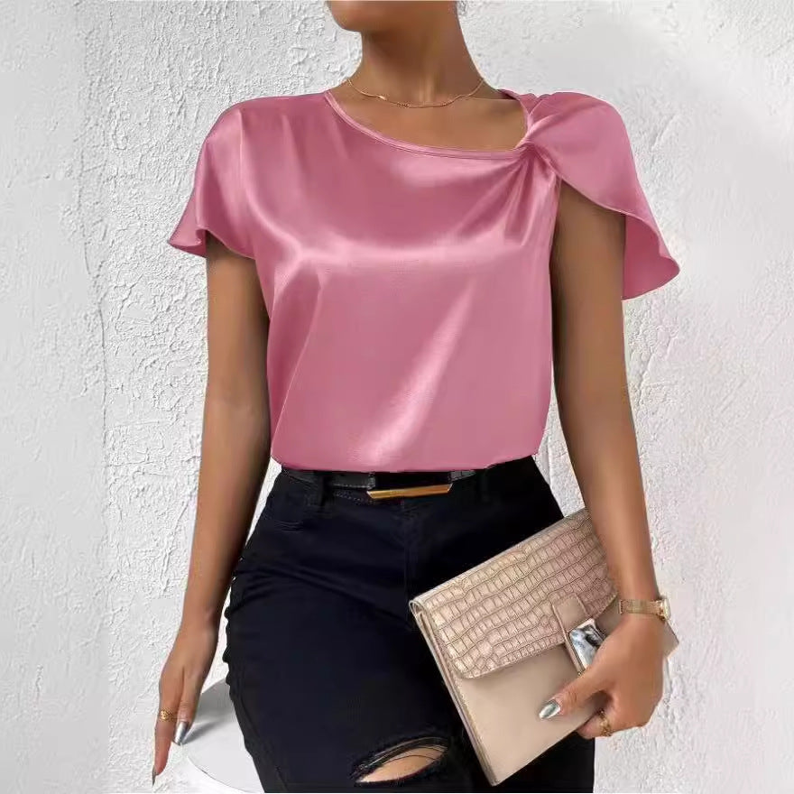 Chic und Stil | Satin Twist Solid Color Loose Versatile Top