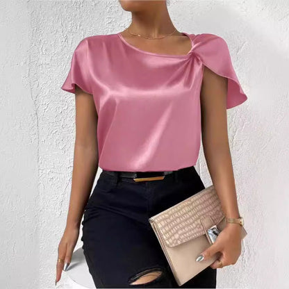 Chic und Stil | Satin Twist Solid Color Loose Versatile Top