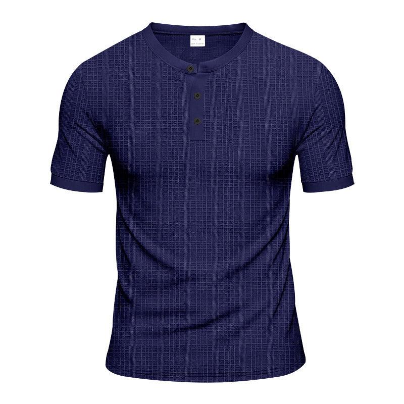 T-shirt Henley à manches courtes pour hommes avec design texturé et boutons tendance Chic und Stil
