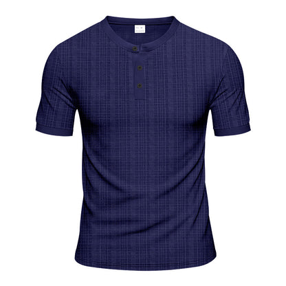 T-shirt Henley à manches courtes pour hommes avec design texturé et boutons tendance Chic und Stil