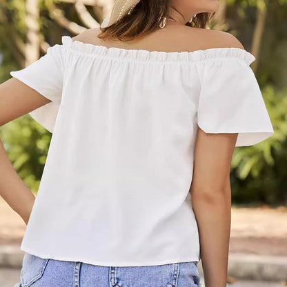 Blouse femme à épaules dénudées avec taille élastique et détails volantés Chic und Stil