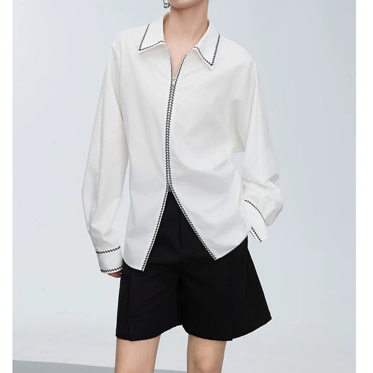 Blouse ajustée à manches longues pour femmes avec fermeture boutonnée et bord contrastant Chic und Stil