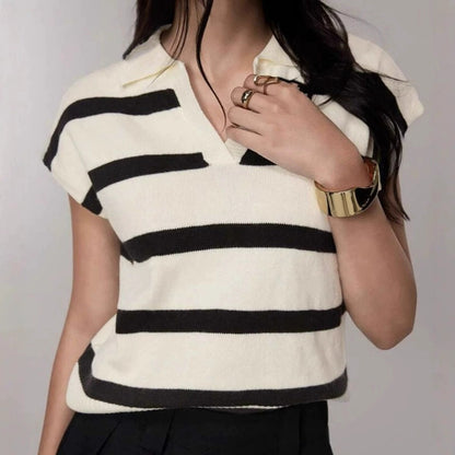 Pull en tricot pour femmes avec un élégant décolleté en V et un motif rayé moderne Chic und Stil