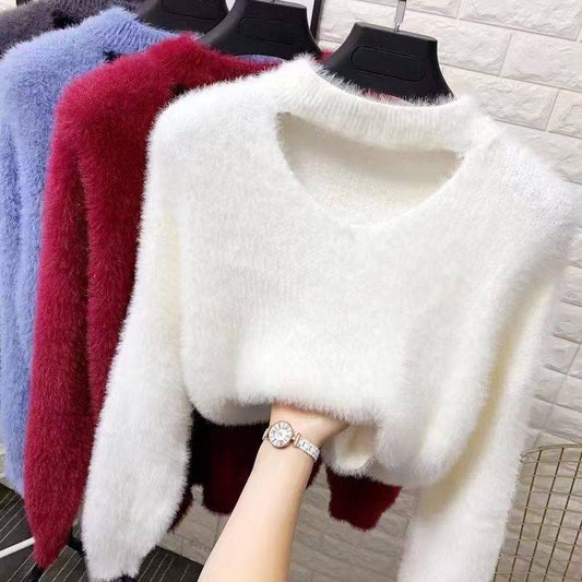 Pull en V avec col haut pour femmes douce Chic und Stil