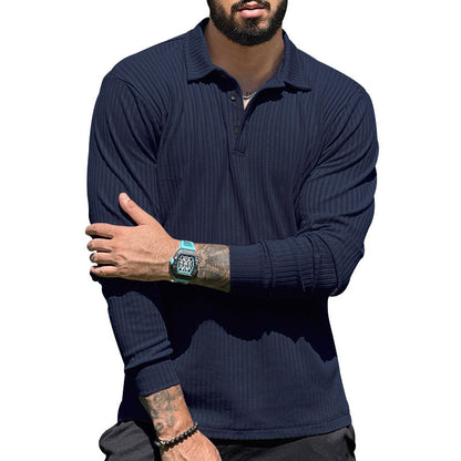 Chemise polo à manches longues pour hommes avec design texturé et élégante patte de boutonnage Chic und Stil