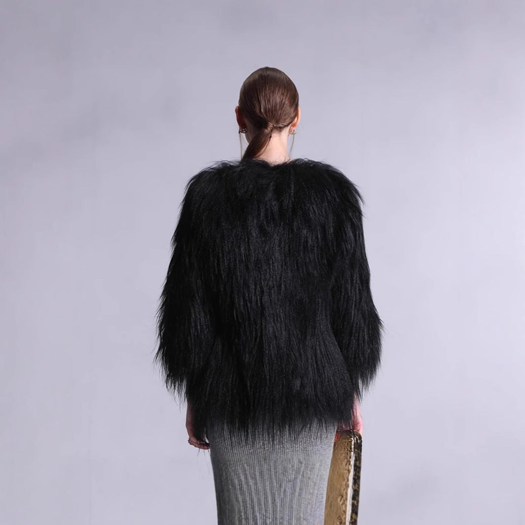 Dames Élégant Cape en Fausse Fourrure avec Coupe Ample Chic und Stil