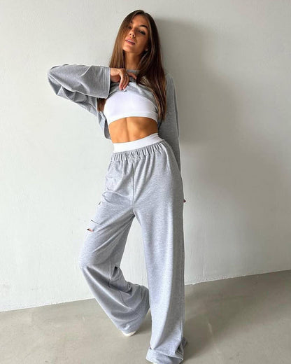 Women casual cropped top and wide leisure pants Chic and Style