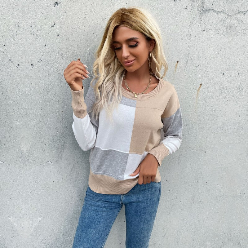 Pull décontracté pour femmes avec design de bloc de couleur géométrique Chic und Stil