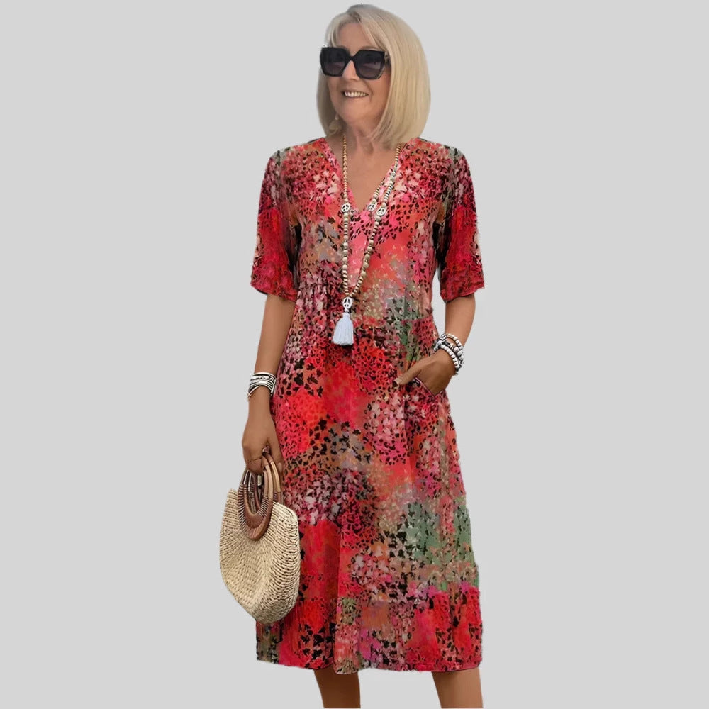 Femme Robe Midi Floral à Décolleté en V Chic und Stil