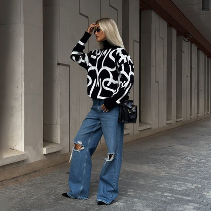 Pull en tricot oversized pour femmes avec un design graphique moderne Chic und Stil