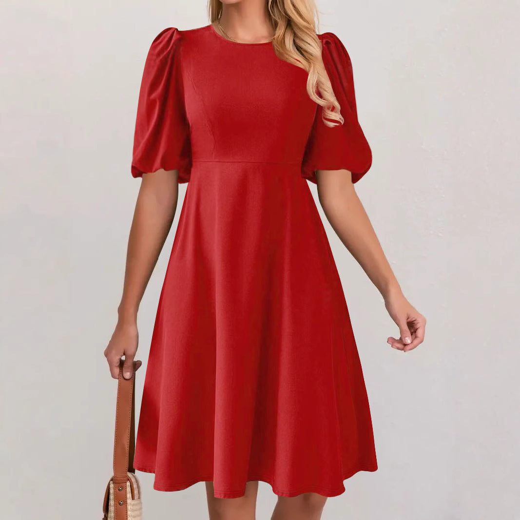 Dames Élégant Robe À-Ligne Manches Bouffantes Chic und Stil
