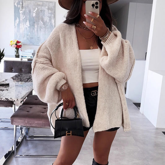 Cardigan tricot décontracté pour femmes avec des manches volumineuses et un matériau doux Chic und Stil