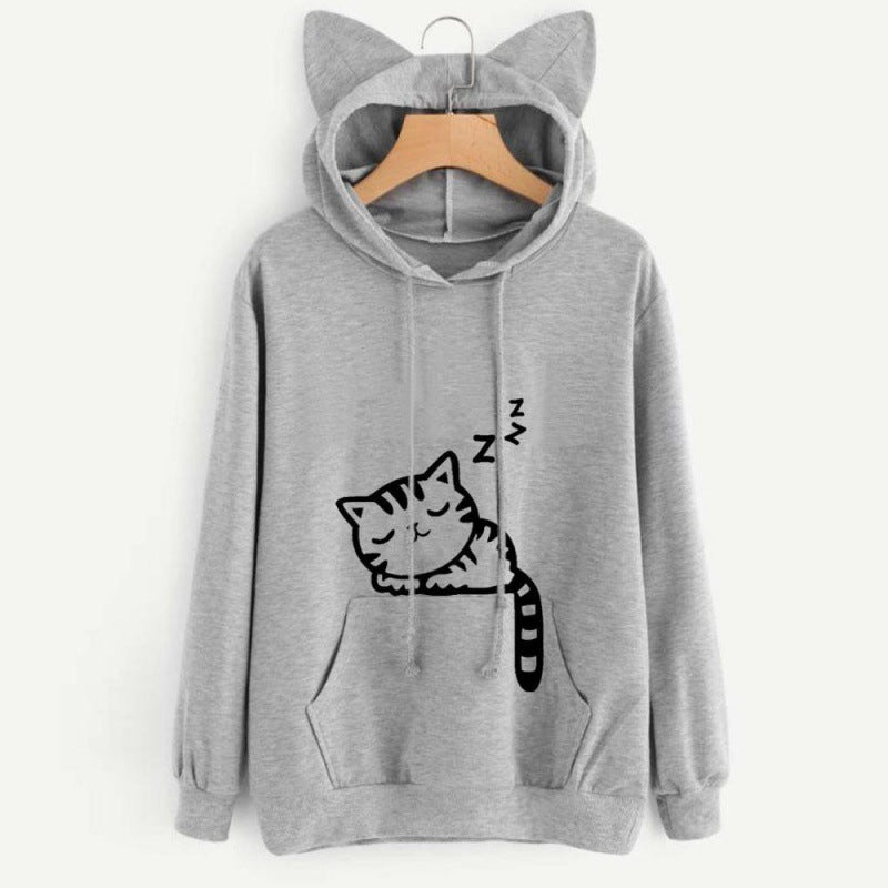 Pull à capuche pour femmes avec oreilles de chat et impression mignonne Chic und Stil