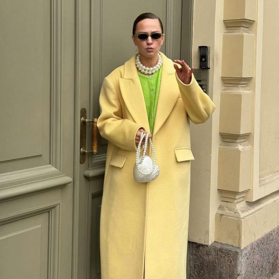 Dames Élégant Blazer-Manteau Surdimensionné avec Revers Profond et Poches Pratiques Chic und Stil