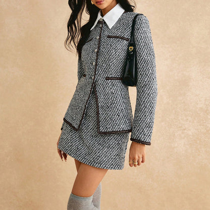 Dames élégant costume en tweed avec veste texturée et robe Chic und Stil