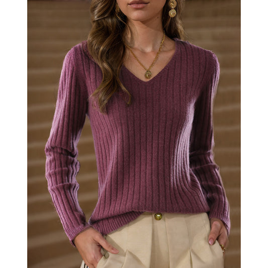Pull en tricot pour femmes avec décolleté en V et design en côtes fines Chic und Stil