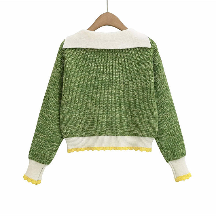 Ladies comfortable knit pullover with an elegant shawl collar and contrasting pockets Chic and Style