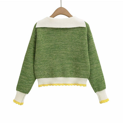 Ladies comfortable knit pullover with an elegant shawl collar and contrasting pockets Chic and Style