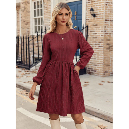 Robe plissée décontractée à manches longues pour femmes Chic und Stil