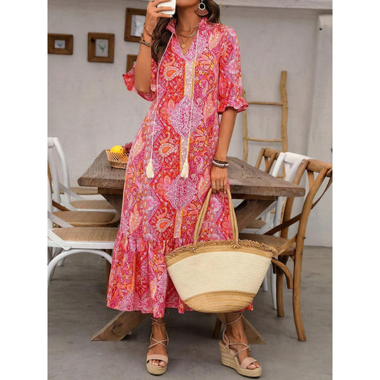 Robe maxi femme avec motif paisley ludique et détails volantés Chic und Stil