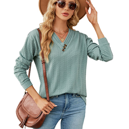 Femme haut en pull V décolleté tendance avec structure Chic und Stil