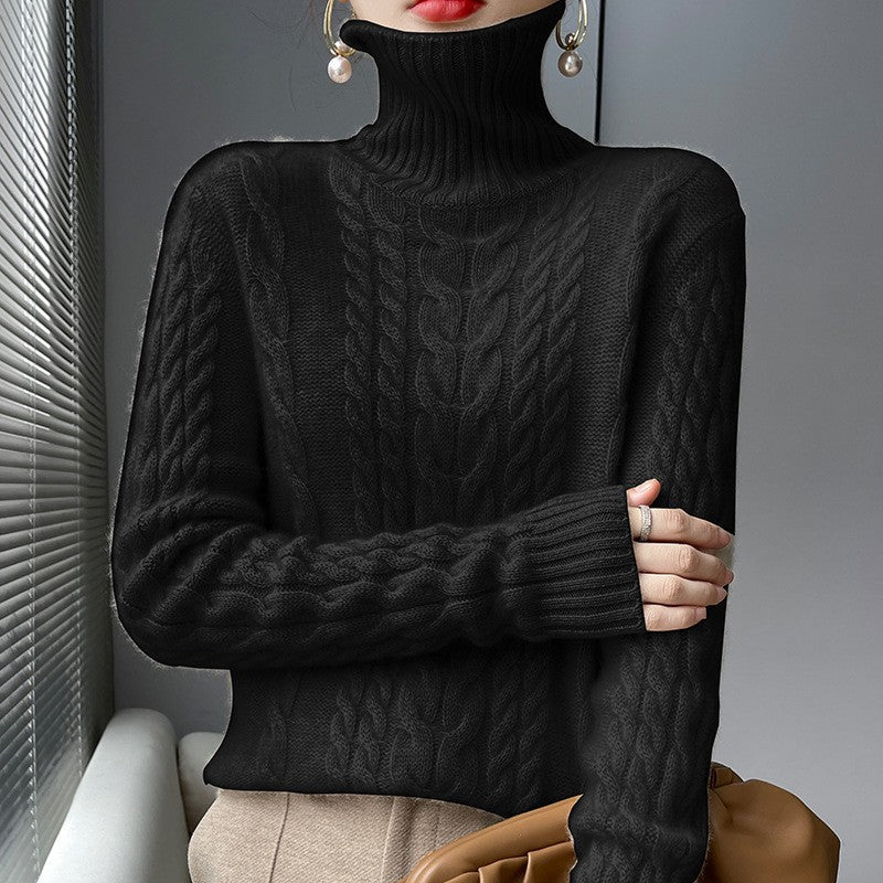 Pull en gros tricot pour femme avec col haut et motif en torsades structuré Chic und Stil