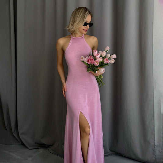 Robe maxi à dos nu à col haut Chic und Stil pour femmes