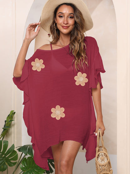 Dames Floral Brodé Plage Couverture Tunique Chic und Stil