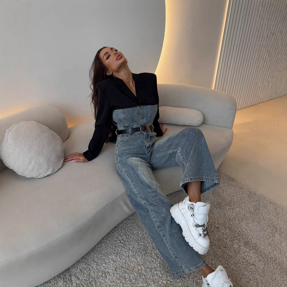 Dame Denim Salopette avec haut contrastant et jambes larges Chic und Stil
