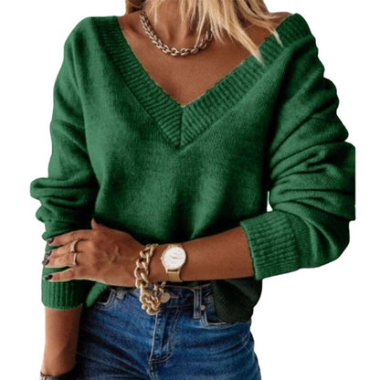 Pull femme décontracté à col en V en tricot doux Chic und Stil