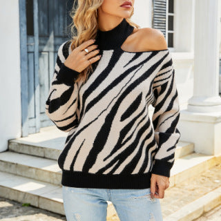 Pull femme à motifs avec décolleté asymétrique et tricot côtelé Chic und Stil