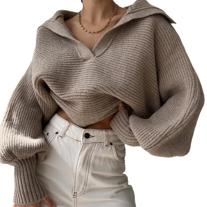 Pull en tricot crop pour dames avec une coupe ample et un col tendance Chic und Stil